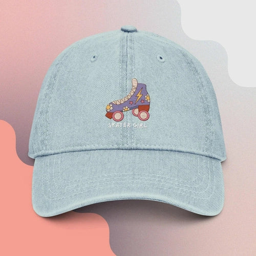 Skater Girl Roller-skating Denim Hat - Ollie Print Designs LLC