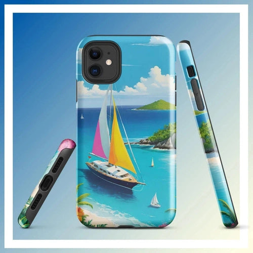 Ollieprint Sail Away to Paradise Art Tough Case for iPhone® 11, 12, 13, 14, 15 - Ollie Print Designs LLC