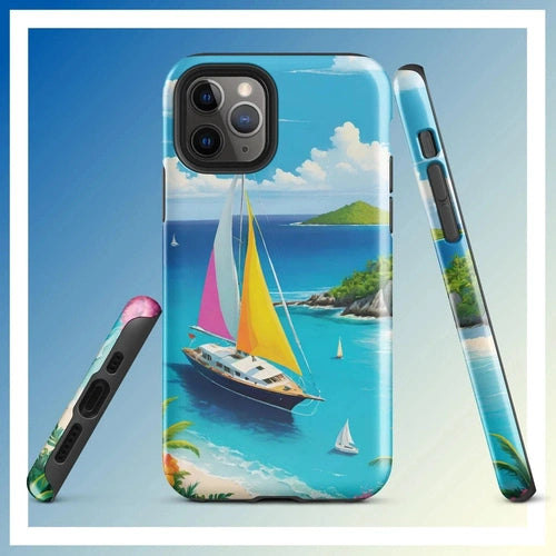 Ollieprint Sail Away to Paradise Art Tough Case for iPhone® 11, 12, 13, 14, 15 - Ollie Print Designs LLC