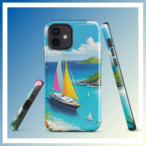 Ollieprint Sail Away to Paradise Art Tough Case for iPhone® 11, 12, 13, 14, 15 - Ollie Print Designs LLC