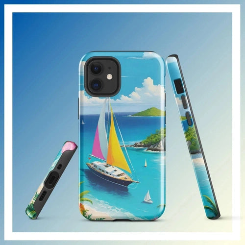 Ollieprint Sail Away to Paradise Art Tough Case for iPhone® 11, 12, 13, 14, 15 - Ollie Print Designs LLC