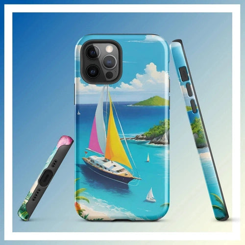 Ollieprint Sail Away to Paradise Art Tough Case for iPhone® 11, 12, 13, 14, 15 - Ollie Print Designs LLC