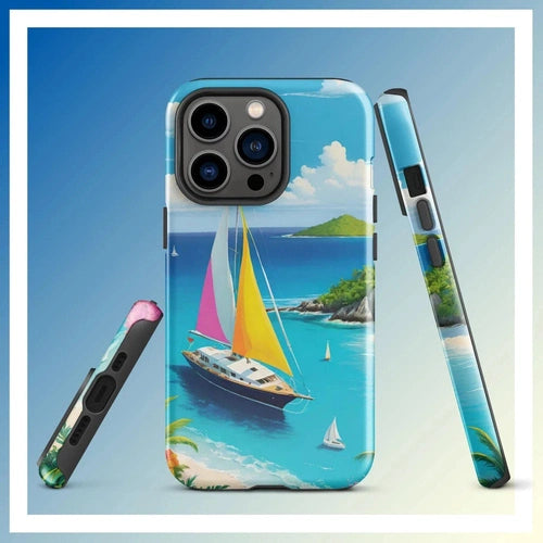 Ollieprint Sail Away to Paradise Art Tough Case for iPhone® 11, 12, 13, 14, 15 - Ollie Print Designs LLC