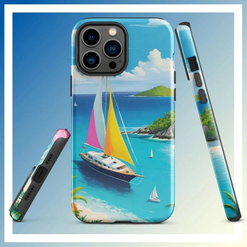 Ollieprint Sail Away to Paradise Art Tough Case for iPhone® 11, 12, 13, 14, 15 - Ollie Print Designs LLC