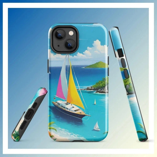 Ollieprint Sail Away to Paradise Art Tough Case for iPhone® 11, 12, 13, 14, 15 - Ollie Print Designs LLC