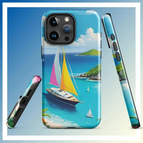 Ollieprint Sail Away to Paradise Art Tough Case for iPhone® 11, 12, 13, 14, 15 - Ollie Print Designs LLC