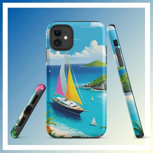 Ollieprint Sail Away to Paradise Art Tough Case for iPhone® 11, 12, 13, 14, 15 - Ollie Print Designs LLC