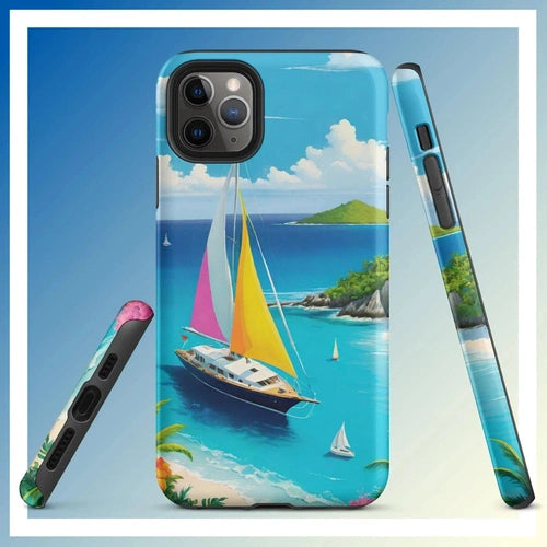 Ollieprint Sail Away to Paradise Art Tough Case for iPhone® 11, 12, 13, 14, 15 - Ollie Print Designs LLC