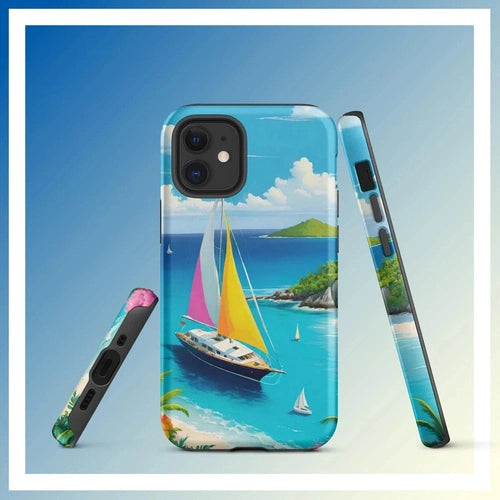 Ollieprint Sail Away to Paradise Art Tough Case for iPhone® 11, 12, 13, 14, 15 - Ollie Print Designs LLC