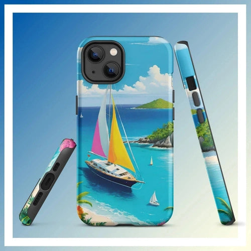 Ollieprint Sail Away to Paradise Art Tough Case for iPhone® 11, 12, 13, 14, 15 - Ollie Print Designs LLC