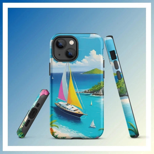 Ollieprint Sail Away to Paradise Art Tough Case for iPhone® 11, 12, 13, 14, 15 - Ollie Print Designs LLC