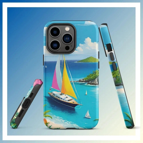 Ollieprint Sail Away to Paradise Art Tough Case for iPhone® 11, 12, 13, 14, 15 - Ollie Print Designs LLC