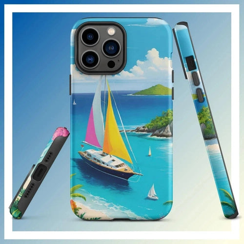 Ollieprint Sail Away to Paradise Art Tough Case for iPhone® 11, 12, 13, 14, 15 - Ollie Print Designs LLC