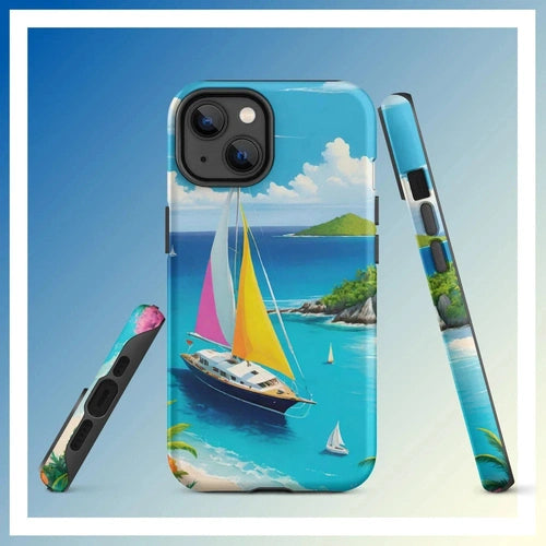 Ollieprint Sail Away to Paradise Art Tough Case for iPhone® 11, 12, 13, 14, 15 - Ollie Print Designs LLC