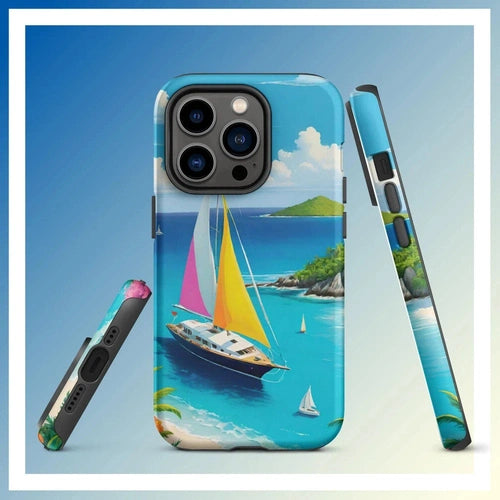 Ollieprint Sail Away to Paradise Art Tough Case for iPhone® 11, 12, 13, 14, 15 - Ollie Print Designs LLC