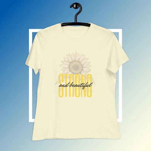 Women's Relaxed Strong and Beautiful Sunflower Graphic Tee T-Shirt - Ollie Print Designs LLC