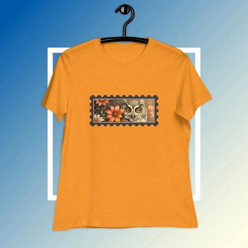 Women's Relaxed Owl Floral Stamp Tee - Ollie Print Designs LLC