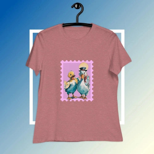 Women's Relaxed Duckie Pink Stamp Tee T-Shirt - Ollie Print Designs LLC