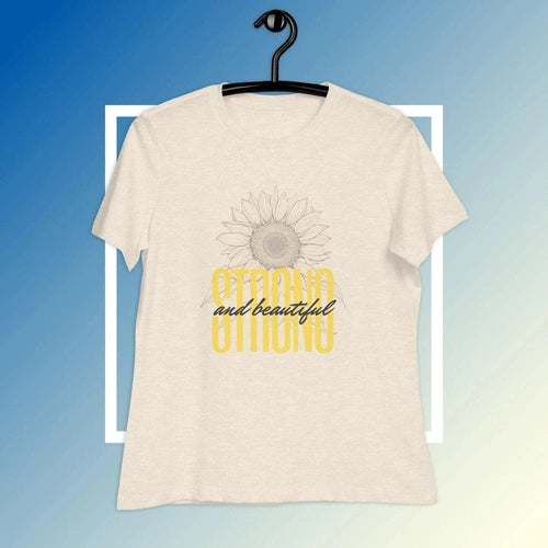 Women's Relaxed Strong and Beautiful Sunflower Graphic Tee T-Shirt - Ollie Print Designs LLC