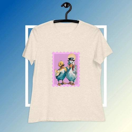 Women's Relaxed Duckie Pink Stamp Tee T-Shirt - Ollie Print Designs LLC