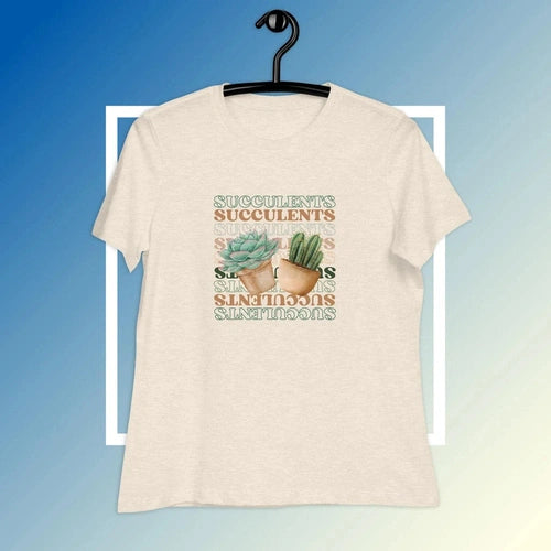 Women's Relaxed Succulents Repeat Graphic Tee T-Shirt - Ollie Print Designs LLC