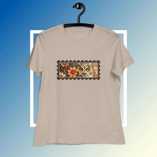 Women's Relaxed Owl Floral Stamp Tee - Ollie Print Designs LLC