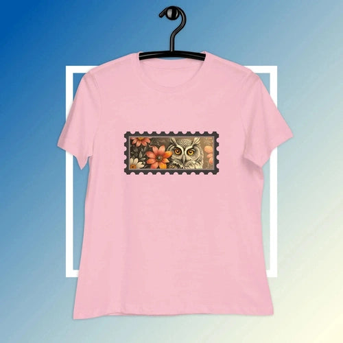 Women's Relaxed Owl Floral Stamp Tee - Ollie Print Designs LLC