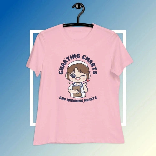 Women's Relaxed Charting Charts and Breaking Hearts Brunette T-Shirt - Ollie Print Designs LLC