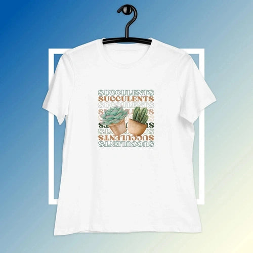 Women's Relaxed Succulents Repeat Graphic Tee T-Shirt - Ollie Print Designs LLC